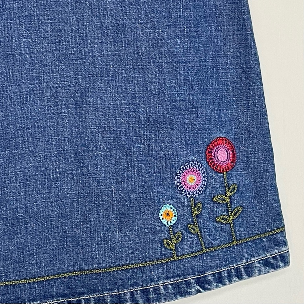 Gymboree Garden Party Denim Jumper Dress Embroidered Flowers Y2K Small 3 - Picture 6 of 15